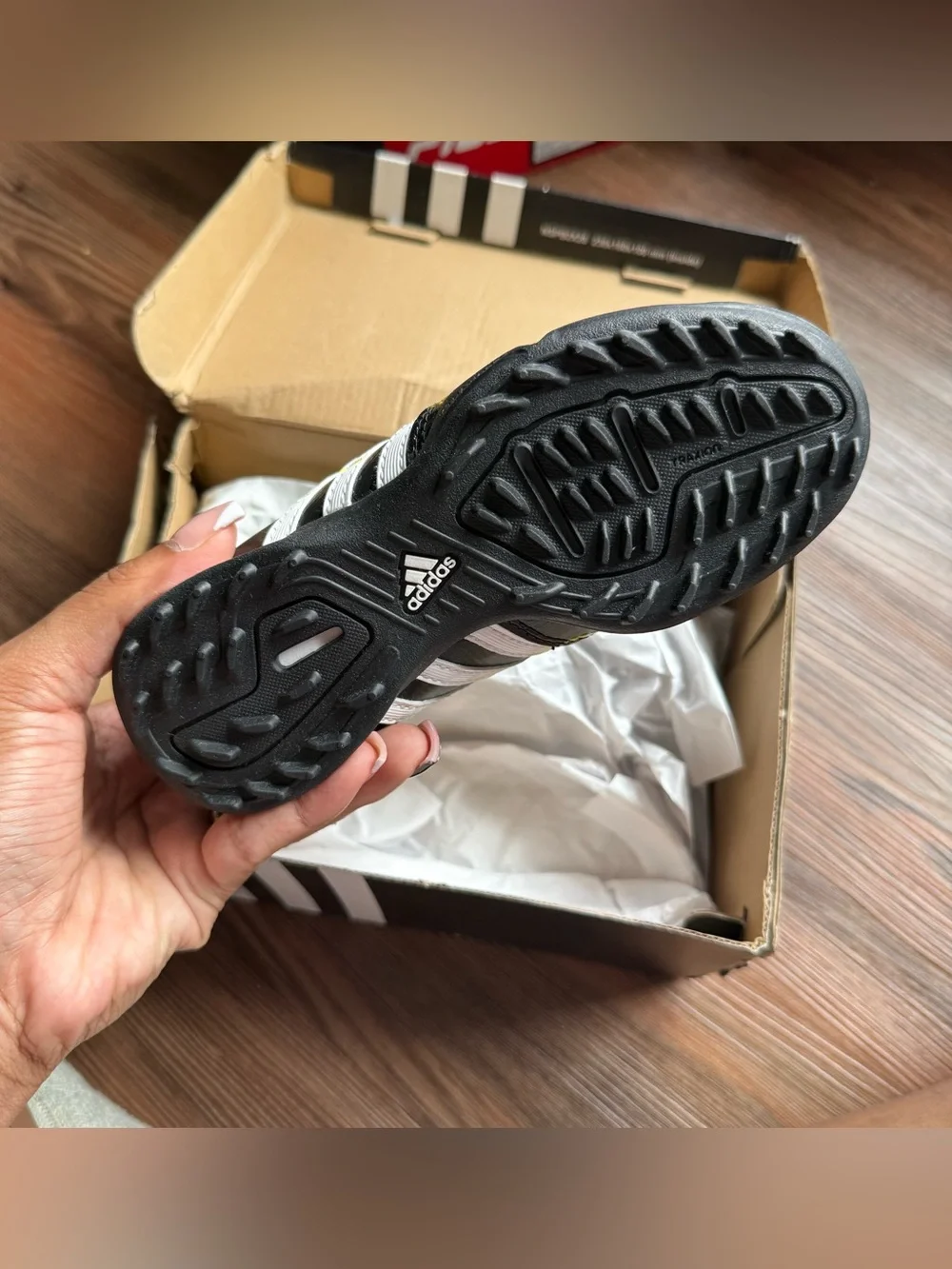 adidas Kids Black & Yellow Soccer Sneakers with White Stripes